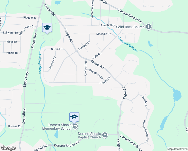 map of restaurants, bars, coffee shops, grocery stores, and more near 5725 Bob White Lane in Douglasville
