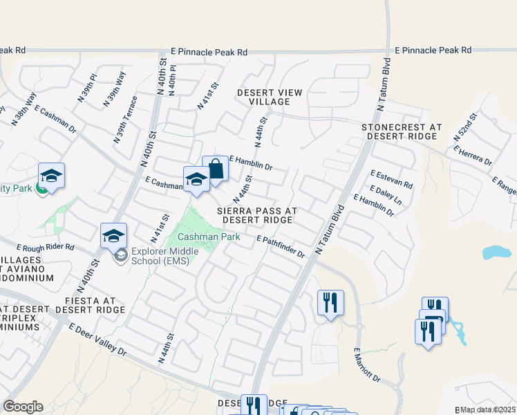 map of restaurants, bars, coffee shops, grocery stores, and more near 4515 East Robin Lane in Phoenix
