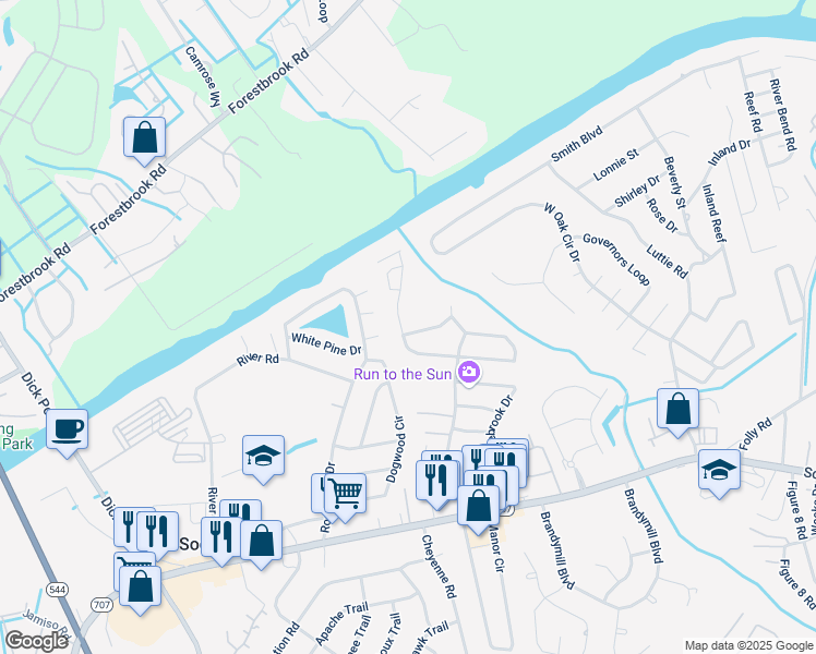 map of restaurants, bars, coffee shops, grocery stores, and more near 4681 Orangewood Court in Myrtle Beach