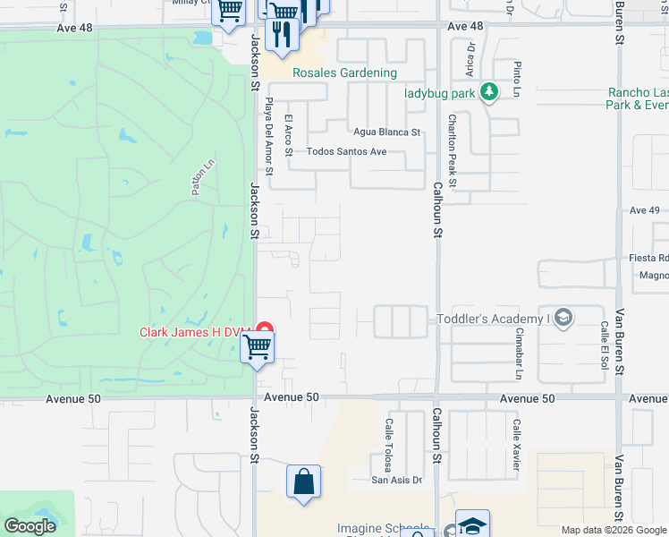 map of restaurants, bars, coffee shops, grocery stores, and more near 49041 Pluma Verde Place in Coachella