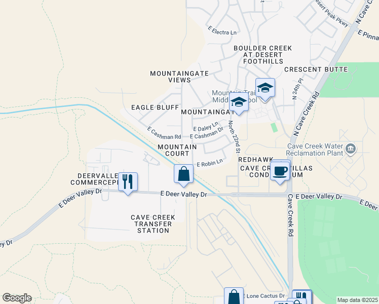 map of restaurants, bars, coffee shops, grocery stores, and more near 22432 North 20th Place in Phoenix
