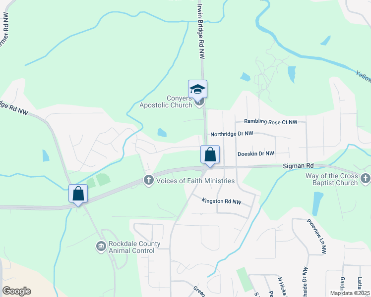 map of restaurants, bars, coffee shops, grocery stores, and more near 1937 Millstream Hollow in Conyers