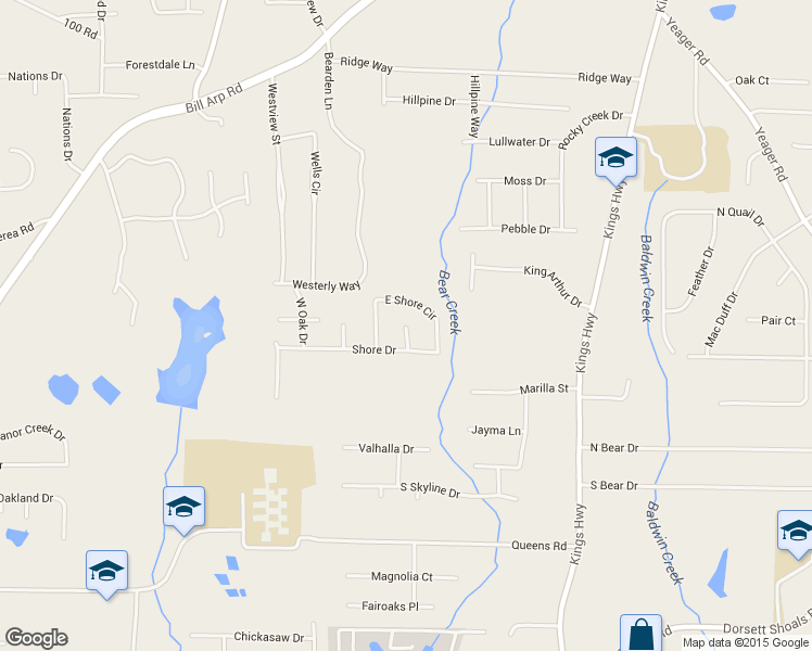 map of restaurants, bars, coffee shops, grocery stores, and more near 4101 East Shore Court in Douglasville