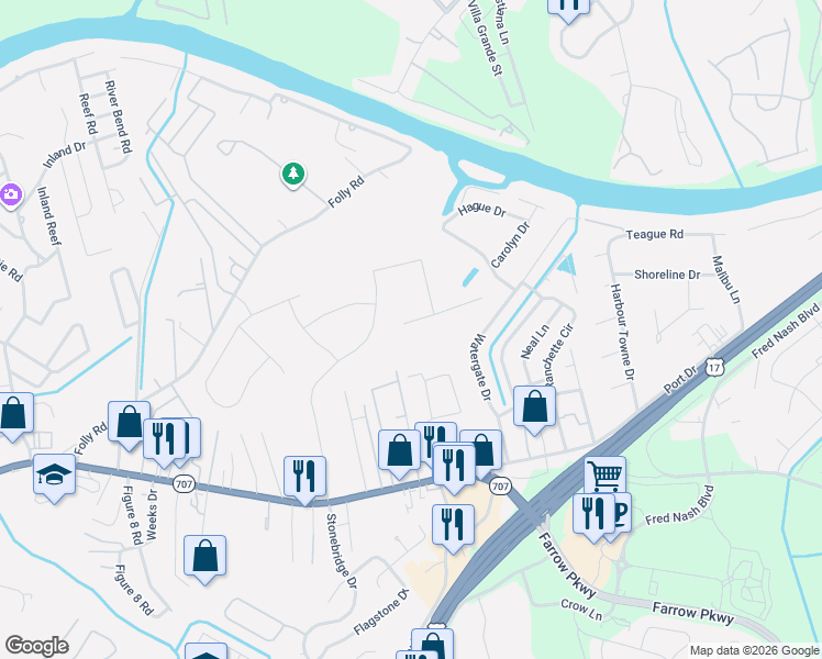 map of restaurants, bars, coffee shops, grocery stores, and more near 344 Holly Circle in Myrtle Beach