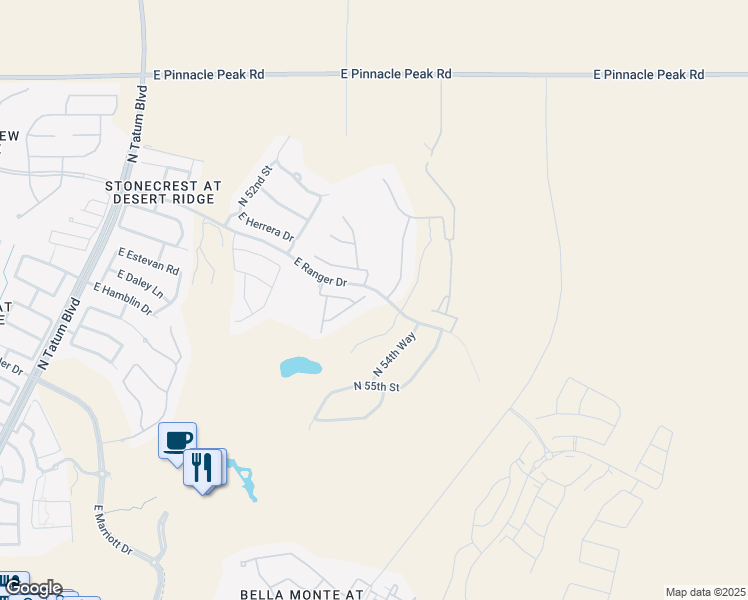 map of restaurants, bars, coffee shops, grocery stores, and more near 22455 North 54th Street in Phoenix