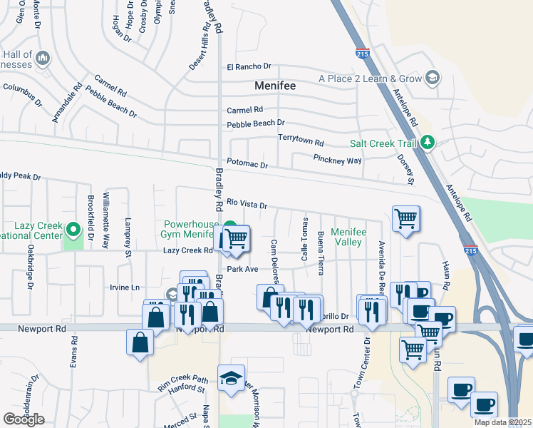 map of restaurants, bars, coffee shops, grocery stores, and more near 29648 Via Sonroseo in Menifee