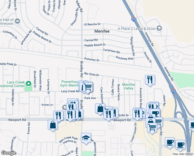 map of restaurants, bars, coffee shops, grocery stores, and more near 29648 Via Sonroseo in Menifee