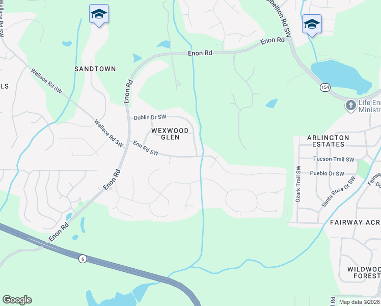 map of restaurants, bars, coffee shops, grocery stores, and more near 5085 Erin Road Southwest in Atlanta