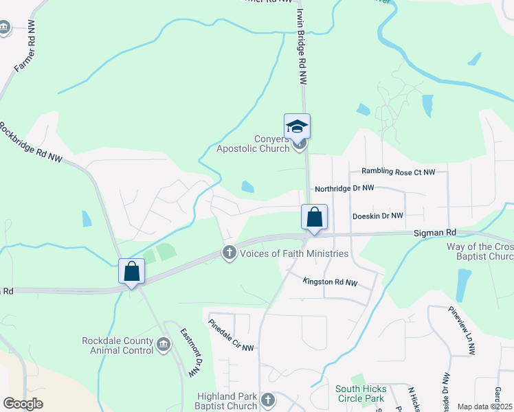 map of restaurants, bars, coffee shops, grocery stores, and more near 1890 Millstream Hollow in Conyers