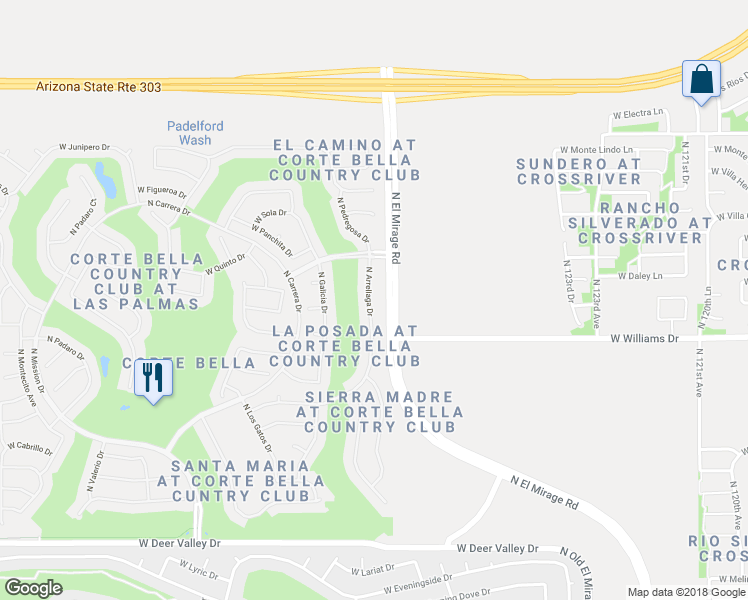 map of restaurants, bars, coffee shops, grocery stores, and more near 22713 North Arrellaga Drive in Sun City West