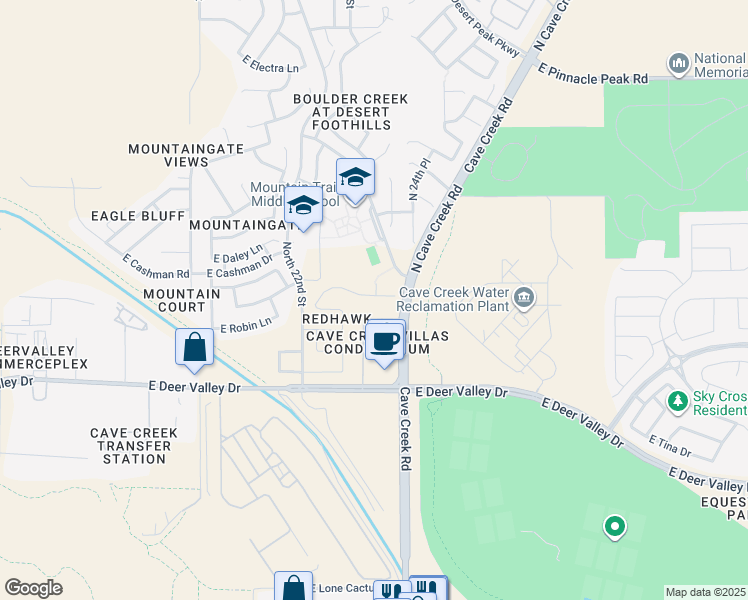 map of restaurants, bars, coffee shops, grocery stores, and more near 2261 East Williams Drive in Phoenix