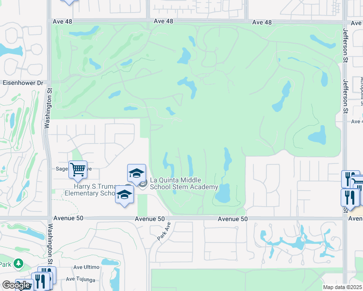 map of restaurants, bars, coffee shops, grocery stores, and more near 49298 Montana Way in La Quinta
