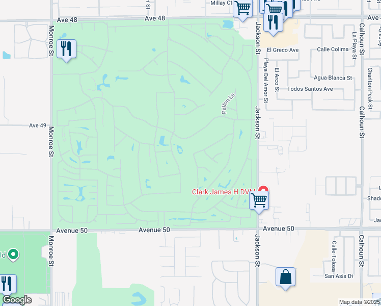 map of restaurants, bars, coffee shops, grocery stores, and more near 49345 Beatty Street in Indio