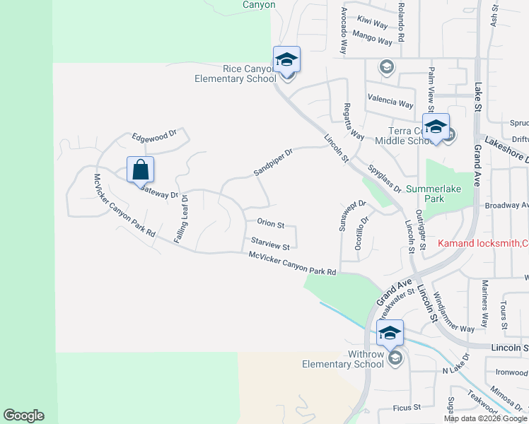 map of restaurants, bars, coffee shops, grocery stores, and more near 15492 Solstice Court in Lake Elsinore
