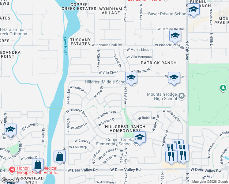 map of restaurants, bars, coffee shops, grocery stores, and more near 7148 West Foothill Drive in Glendale