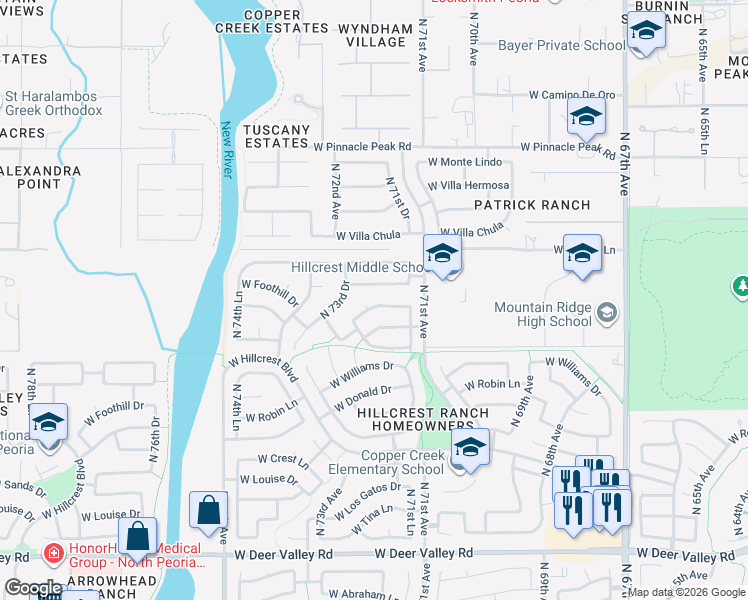 map of restaurants, bars, coffee shops, grocery stores, and more near 7148 West Foothill Drive in Glendale