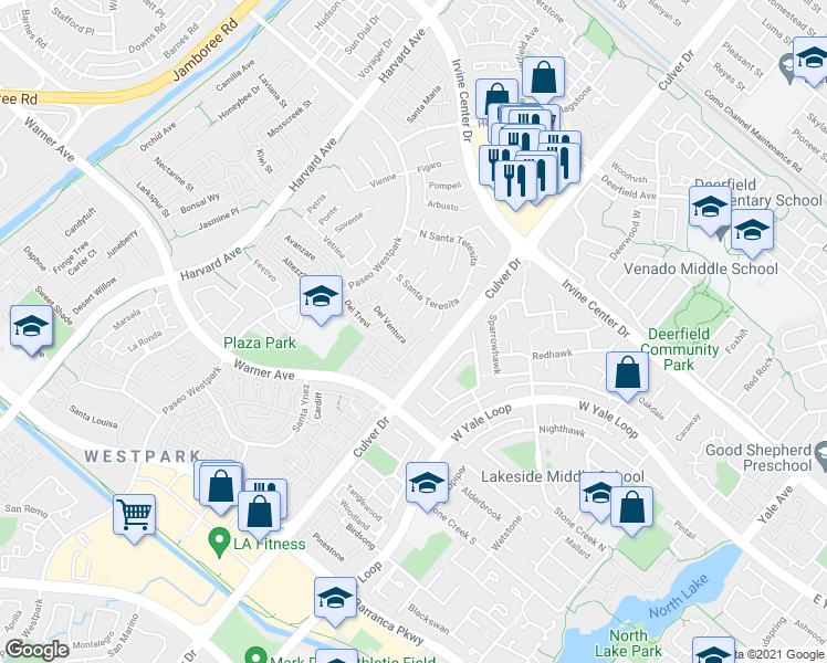 map of restaurants, bars, coffee shops, grocery stores, and more near 11 Avignon in Irvine