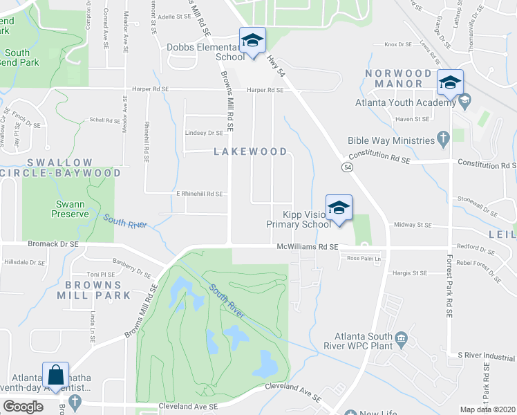 map of restaurants, bars, coffee shops, grocery stores, and more near 2294 Jernigan Drive Southeast in Atlanta