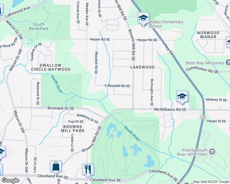map of restaurants, bars, coffee shops, grocery stores, and more near 388 Sargent Drive Southeast in Atlanta