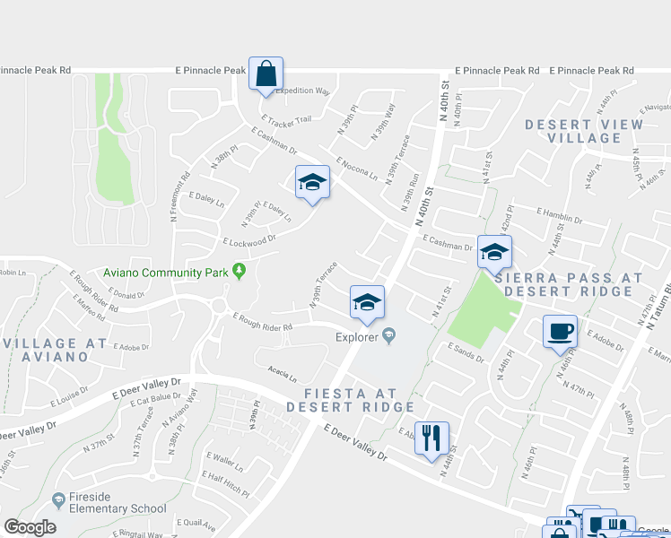 map of restaurants, bars, coffee shops, grocery stores, and more near 22515 North 39th Terrace in Phoenix