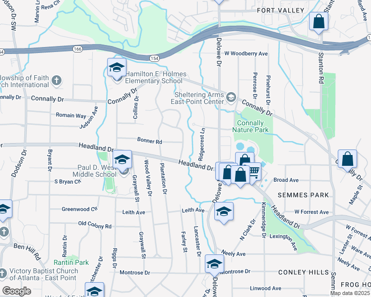 map of restaurants, bars, coffee shops, grocery stores, and more near 2338 Farley Court in East Point