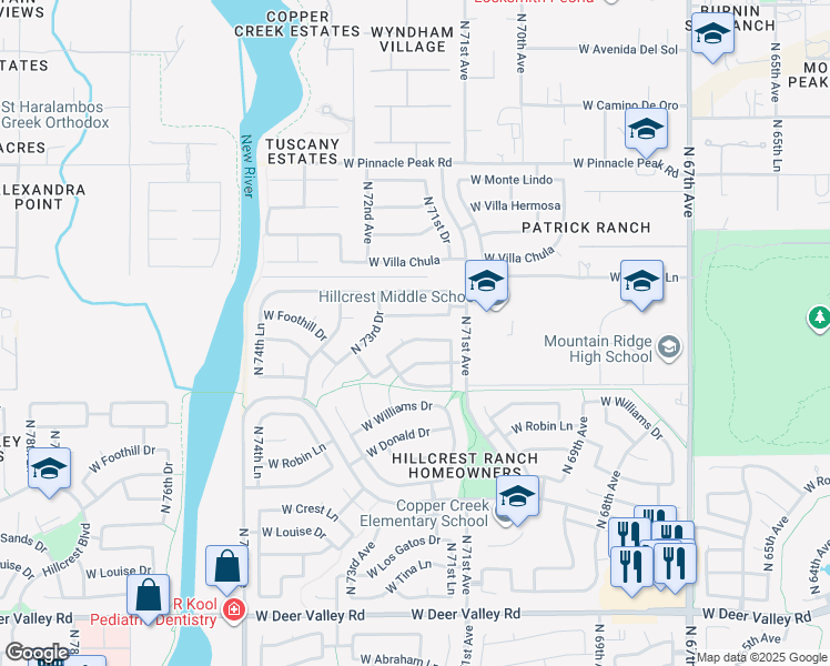 map of restaurants, bars, coffee shops, grocery stores, and more near 7148 West Foothill Drive in Glendale