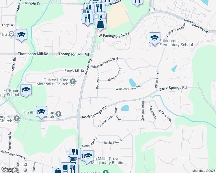 map of restaurants, bars, coffee shops, grocery stores, and more near 5345 Medena Way in Stonecrest