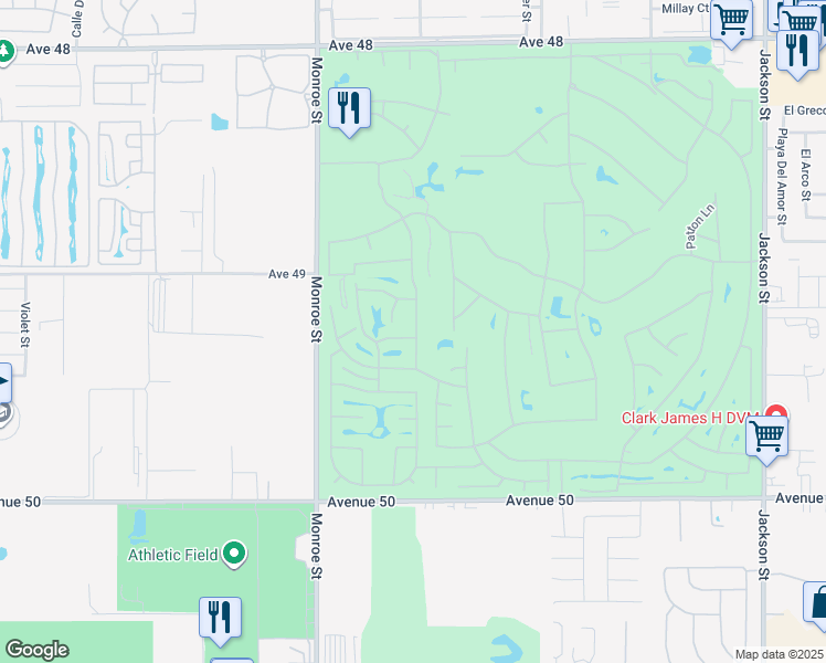 map of restaurants, bars, coffee shops, grocery stores, and more near 49181 Eisenhower Drive in Indio