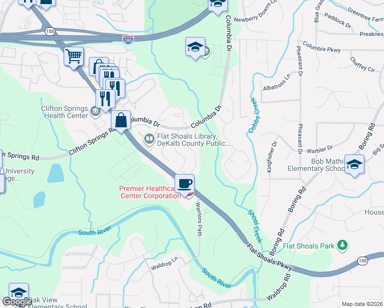 map of restaurants, bars, coffee shops, grocery stores, and more near 3197 Cedar Crest Way in Decatur