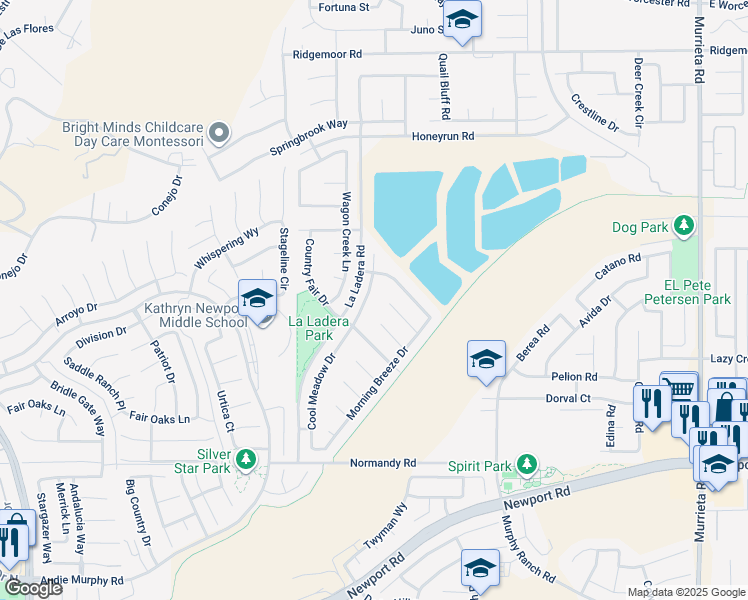 map of restaurants, bars, coffee shops, grocery stores, and more near 29642 Cool Meadow Drive in Menifee