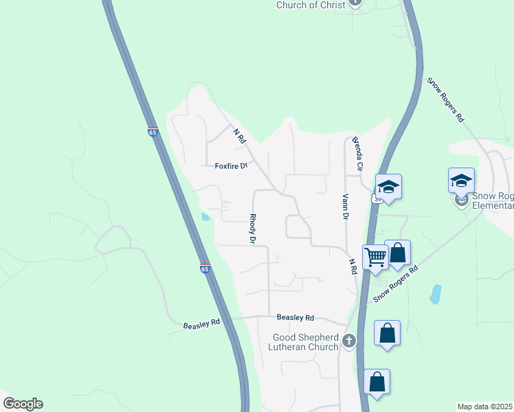 map of restaurants, bars, coffee shops, grocery stores, and more near 2723 Rhody Drive in Gardendale