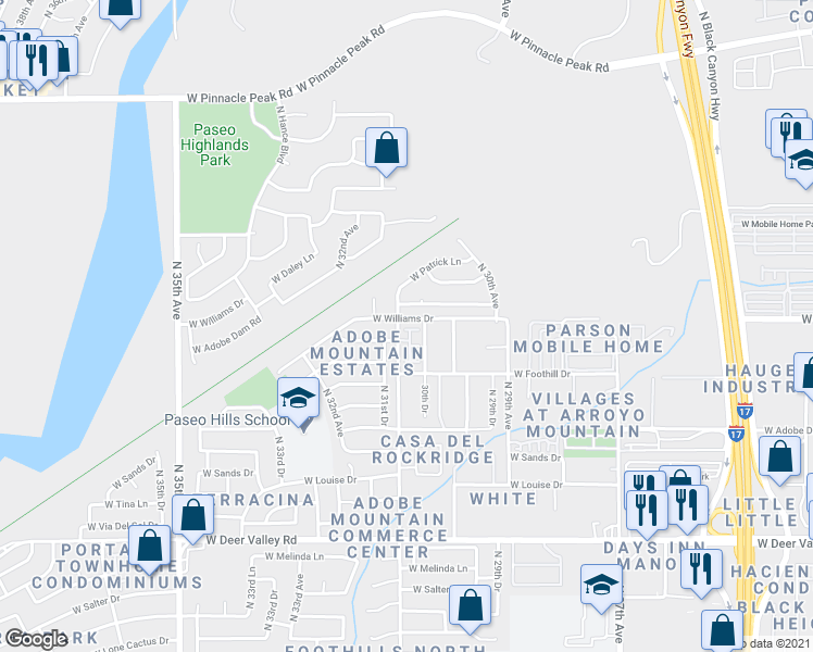 map of restaurants, bars, coffee shops, grocery stores, and more near 22610 North 31st Avenue in Phoenix