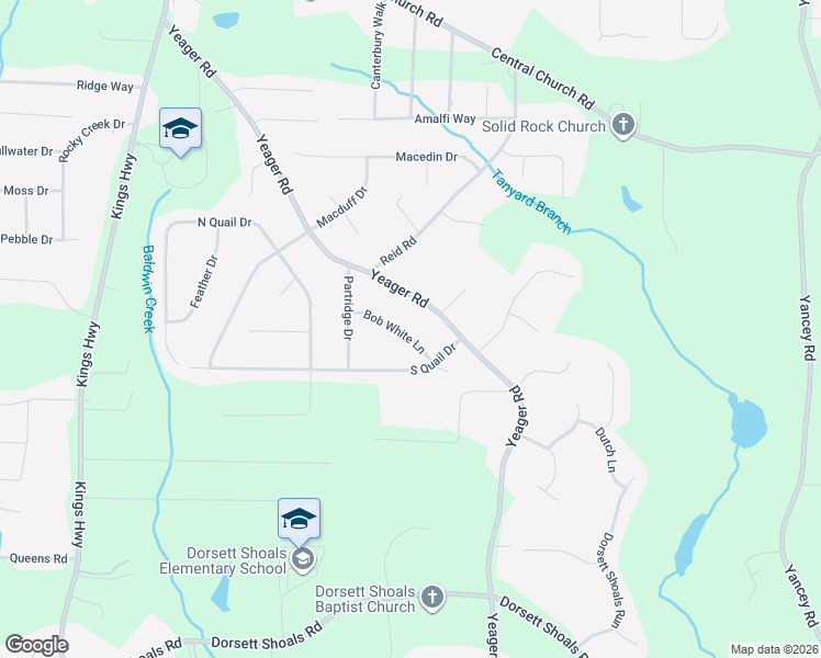 map of restaurants, bars, coffee shops, grocery stores, and more near 5700 Bob White Lane in Douglasville