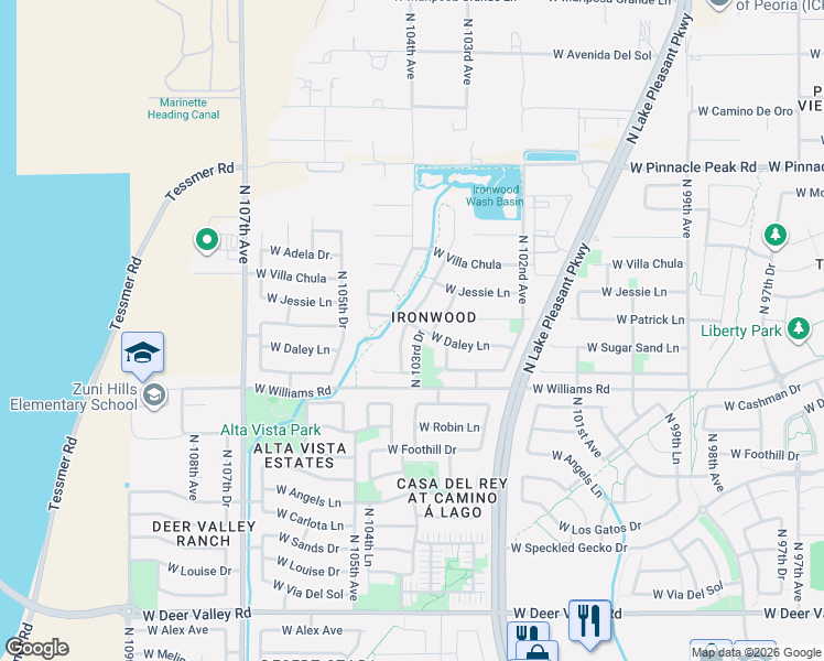 map of restaurants, bars, coffee shops, grocery stores, and more near in Peoria