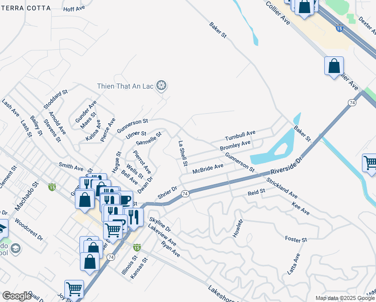 map of restaurants, bars, coffee shops, grocery stores, and more near Herbert Street in Lake Elsinore