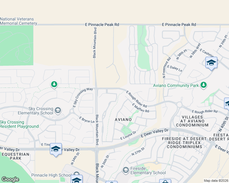 map of restaurants, bars, coffee shops, grocery stores, and more near 3635 East Rough Rider Road in Phoenix