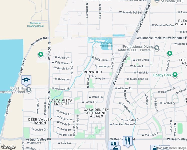 map of restaurants, bars, coffee shops, grocery stores, and more near in Peoria