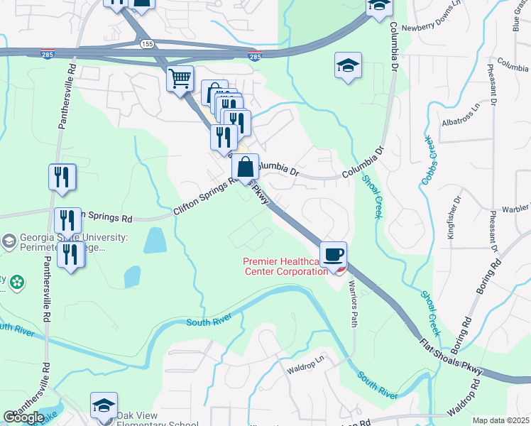 map of restaurants, bars, coffee shops, grocery stores, and more near 4025 Flat Shoals Parkway in Decatur