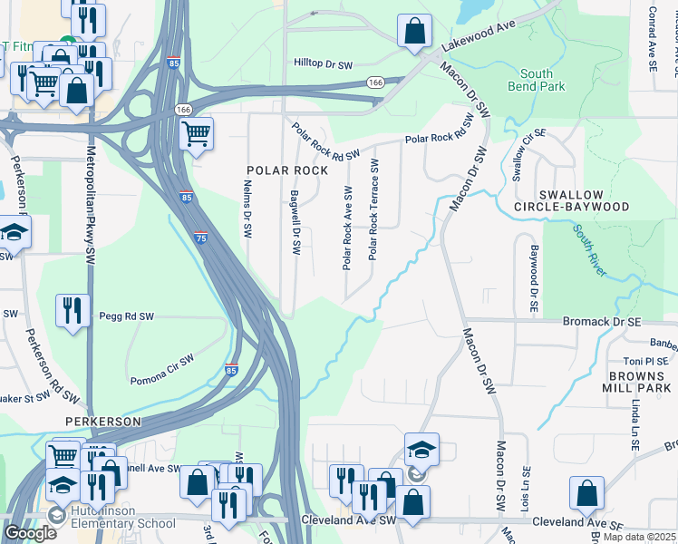 map of restaurants, bars, coffee shops, grocery stores, and more near 2329 Polar Rock Avenue Southwest in Atlanta