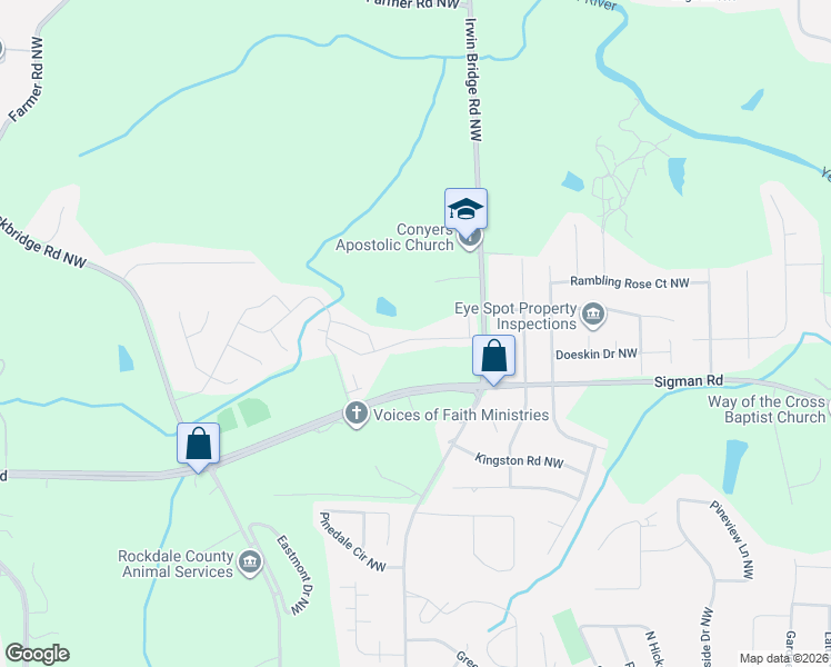 map of restaurants, bars, coffee shops, grocery stores, and more near 1938 Millstream Hollow in Conyers