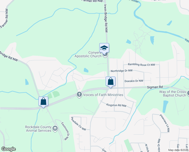 map of restaurants, bars, coffee shops, grocery stores, and more near 1938 Millstream Hollow in Conyers