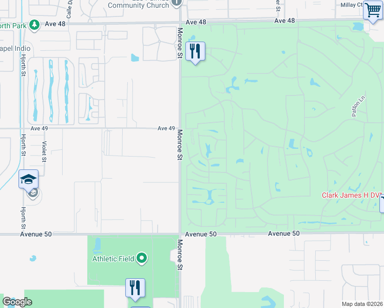 map of restaurants, bars, coffee shops, grocery stores, and more near 49219 Cochran Drive in Indio