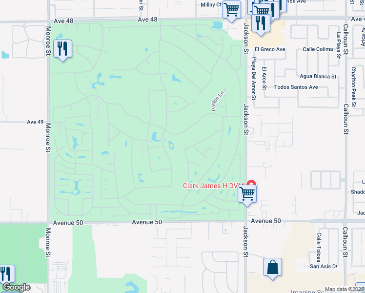 map of restaurants, bars, coffee shops, grocery stores, and more near 49345 Beatty Street in Indio