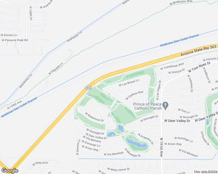 map of restaurants, bars, coffee shops, grocery stores, and more near 15232 West Las Brizas Lane in Sun City West