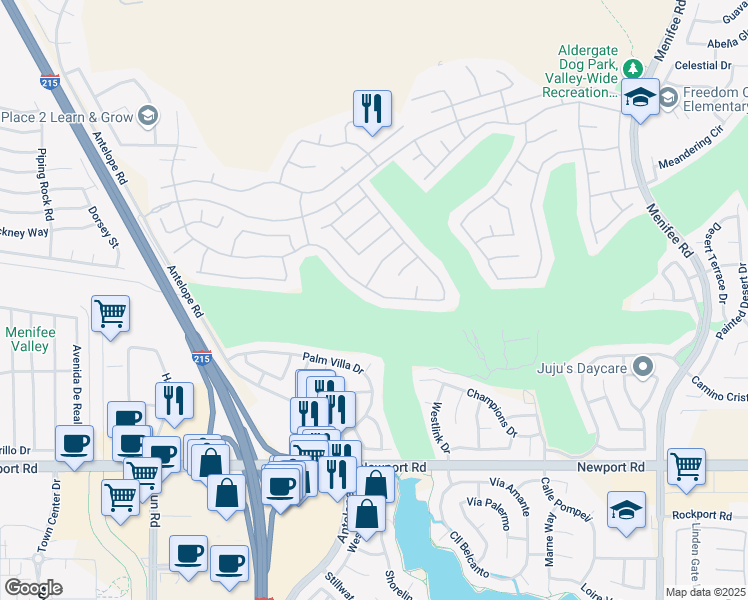 map of restaurants, bars, coffee shops, grocery stores, and more near 28295 Long Meadow Drive in Menifee