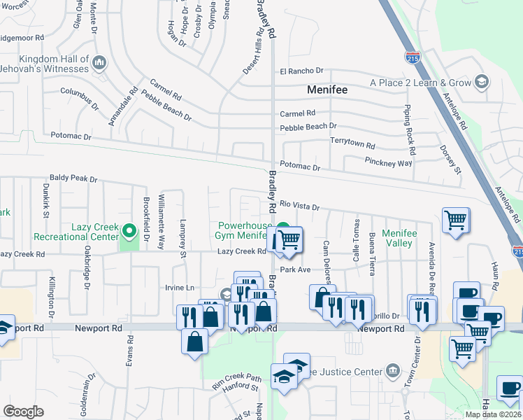 map of restaurants, bars, coffee shops, grocery stores, and more near 29553 Monarch Road in Menifee