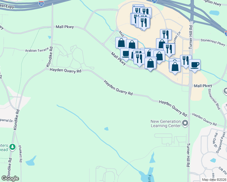 map of restaurants, bars, coffee shops, grocery stores, and more near 7057 Hayden Quarry Road in Stonecrest