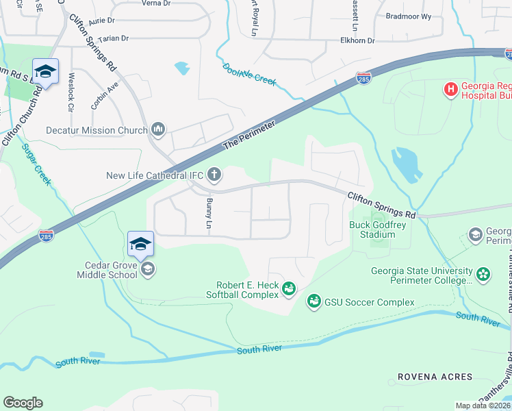 map of restaurants, bars, coffee shops, grocery stores, and more near 3201 Pine Branch Court in Decatur