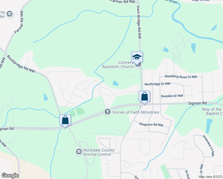 map of restaurants, bars, coffee shops, grocery stores, and more near 1639 Millstream Hollow in Conyers