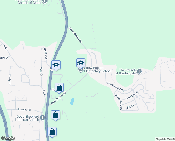 map of restaurants, bars, coffee shops, grocery stores, and more near 2636 Snow Rogers Road in Gardendale